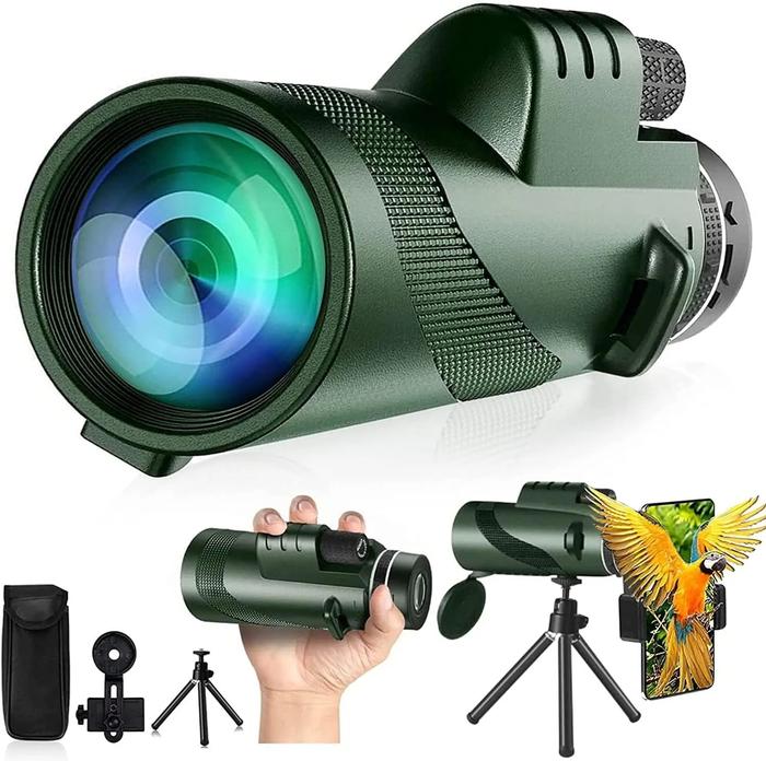 High-Powered 10x42 Monocular Telescope with Tripod and Adapter