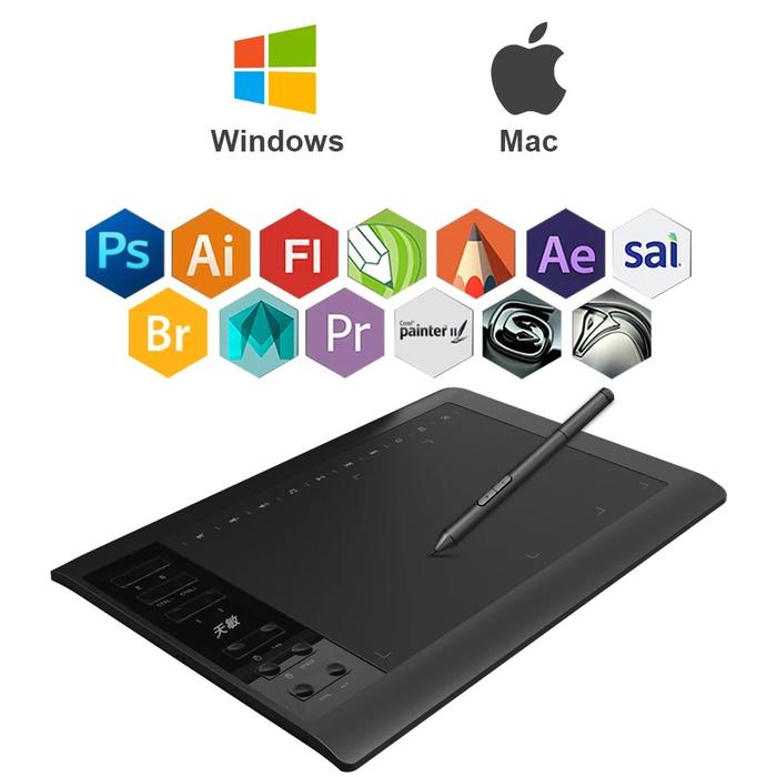 10x6 Inch Graphic Drawing Tablet with Battery-Free Stylus