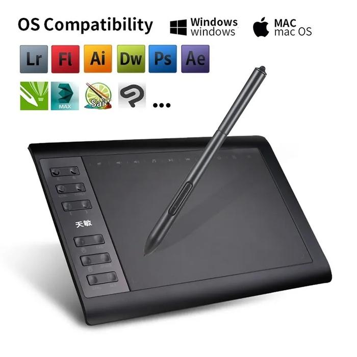 10x6 Inch Graphic Drawing Tablet with Battery-Free Stylus