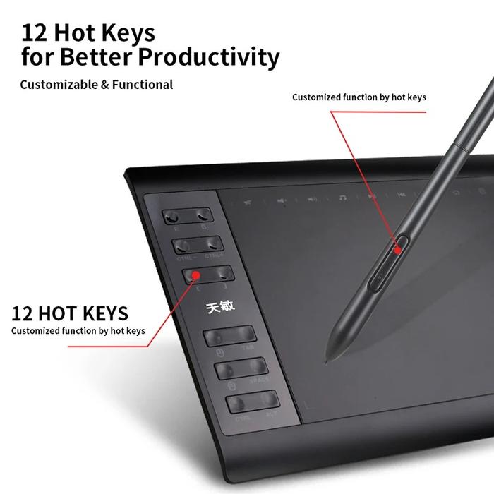 10x6 Inch Graphic Drawing Tablet with Battery-Free Stylus