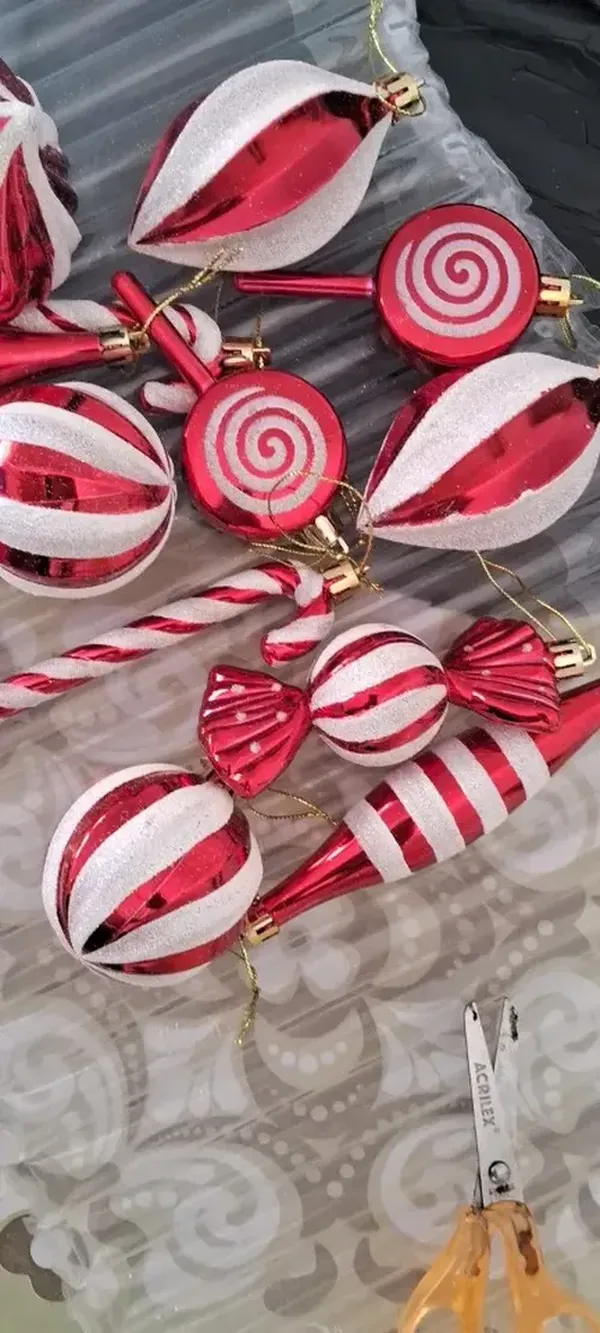 14Pcs Red Candy Cane Christmas Ball Ornaments For Xmas Tree Hanging Pendants photo review