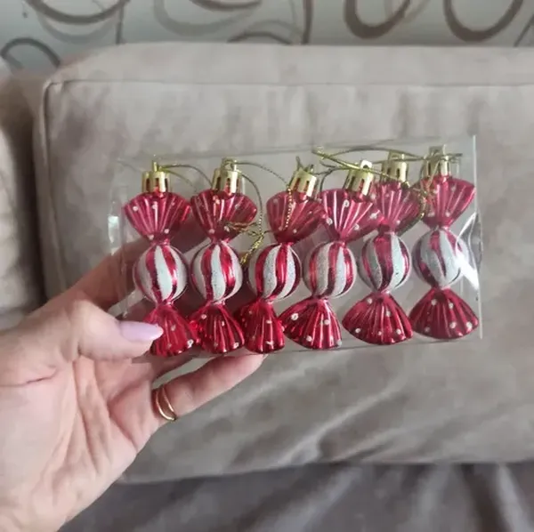 14Pcs Red Candy Cane Christmas Ball Ornaments For Xmas Tree Hanging Pendants photo review