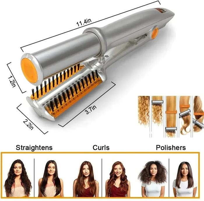 2-in-1 Rotating Hair Curler and Straightening Brush Styler
