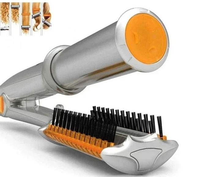 2-in-1 Rotating Hair Curler and Straightening Brush Styler