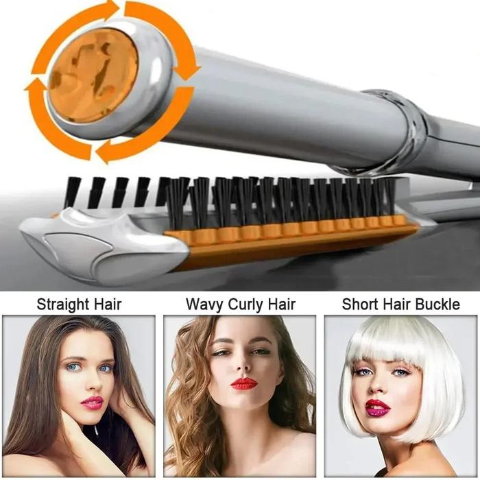 2-in-1 Rotating Hair Curler and Straightening Brush Styler