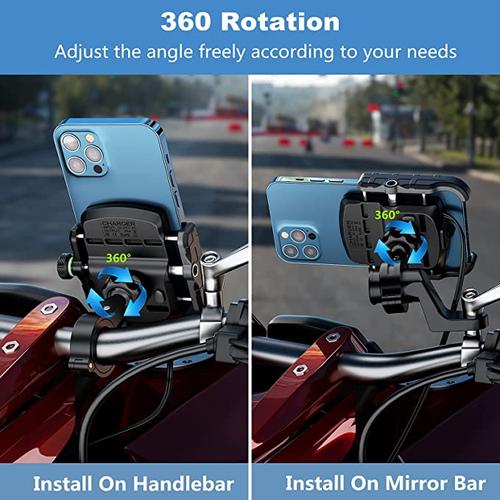 2-Way Mounted Motorcycle Handlebar Cell Phone Holder With Quick 3.0 Usb Charging