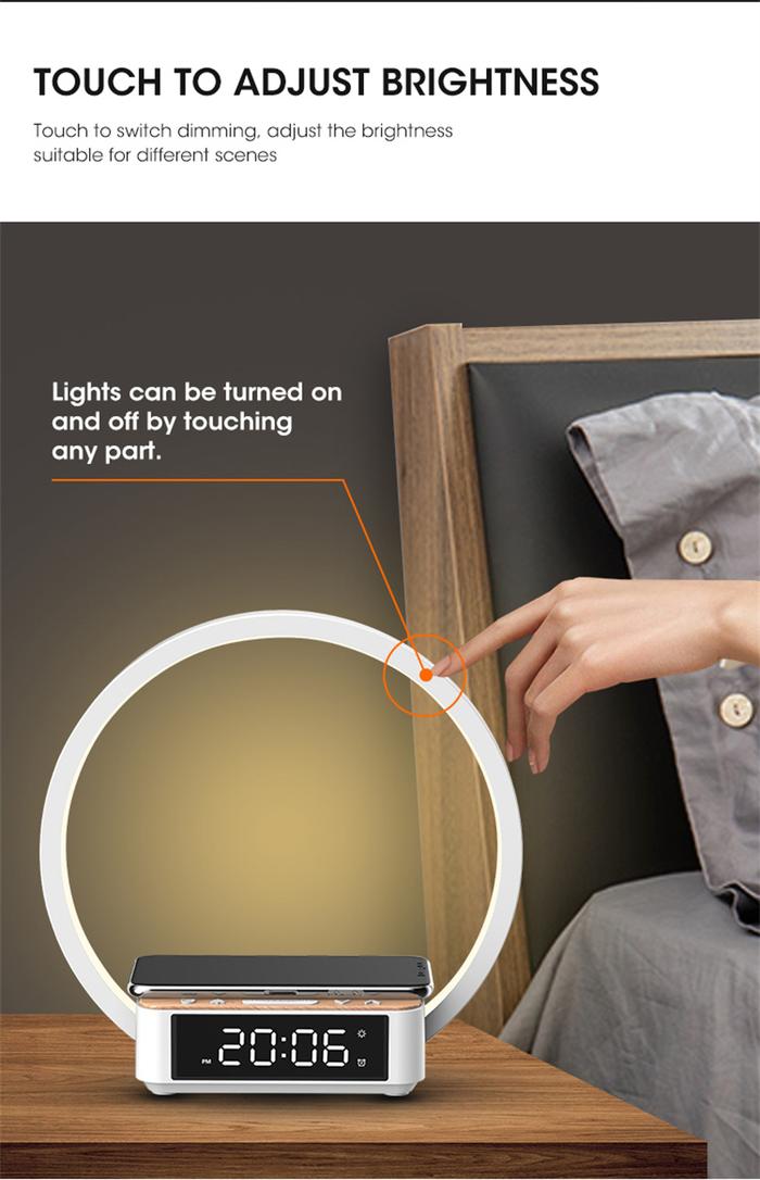 3-in-1 Touch Bedside Lamp with Wireless Charging Clock