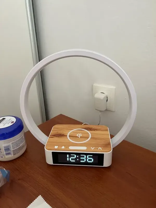 3-in-1 Wireless Charging Bedside Lamp with Alarm Clock and Dimmable Reading Light for Bedroom photo review