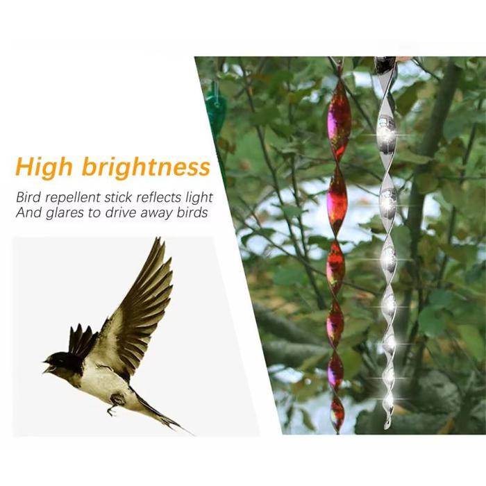 6pcs Reflective Spiral Bird Repellent Wind Deterrent Rods