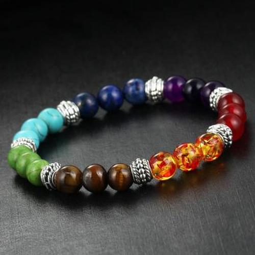 7 Chakra Healing Natural Stone Beads Round Gemstone Yoga Energy Bracelet Jewelry