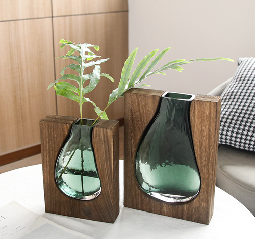 Allister Nordic Wood and Glass Vases - Transparent Ornament