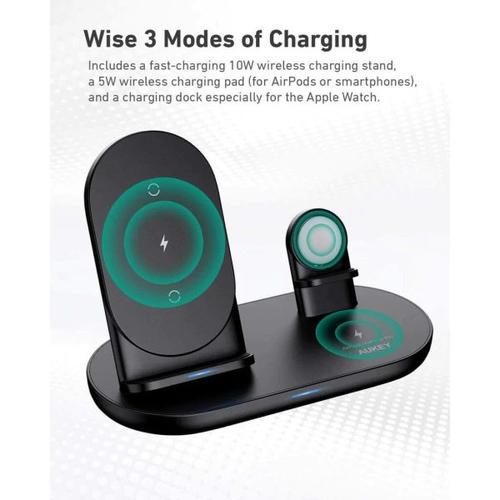 Aukey 3-In-1 Wireless Charger Black