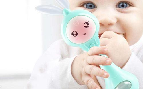 Baby Music Flashing Teether Rattle with Rabbit Hand Bells Mobile for Newborn 0-12M