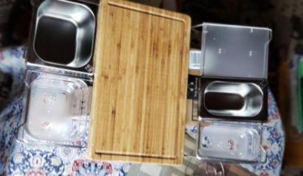 Bamboo Cutting Board With Trays Storage Box Smooth Multifunction Practical photo review