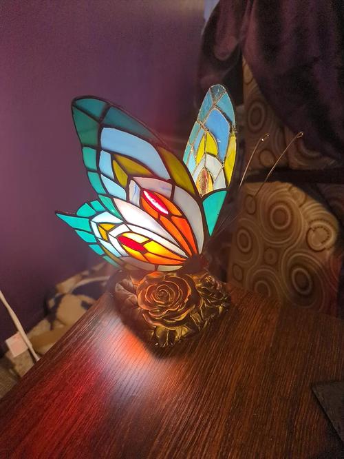 Tiffany Style Butterfly Lamp, Stained Glass Table or Desk Light LED Bulb Included, Colorful Vintage Look Butterfly Décor photo review