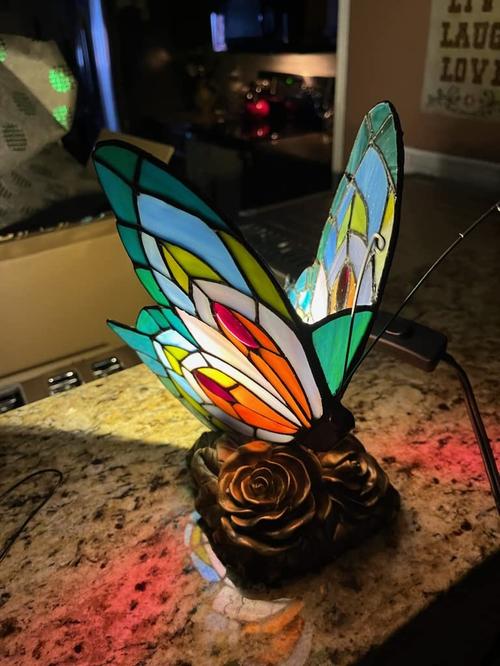 Tiffany Style Butterfly Lamp, Stained Glass Table or Desk Light LED Bulb Included, Colorful Vintage Look Butterfly Décor photo review