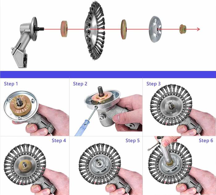 Carbon Steel Weed Brush 6/8 inch, Easy Assembly, High Stability