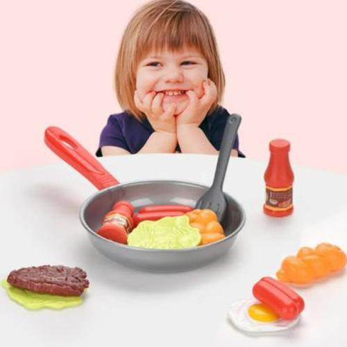 Children's Kitchen Toy Set with Steak Pan and Food for Girls &amp; Boys