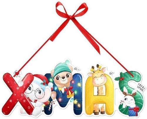 Christmas Door Hanger with Santa Claus, Snowman, and Elk Paper Banner