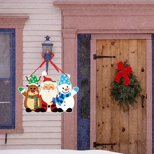 Christmas Door Hanger with Santa Claus, Snowman, and Elk Paper Banner