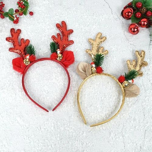 Christmas Headband with Elk Horns, Bells, and Sequins for Kids