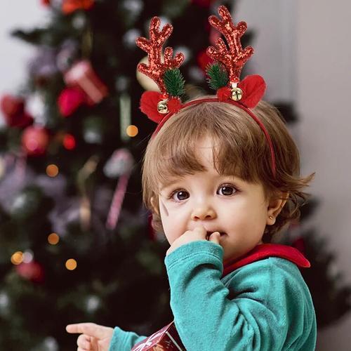 Christmas Headband with Elk Horns, Bells, and Sequins for Kids