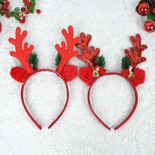 Christmas Headband with Elk Horns, Bells, and Sequins for Kids