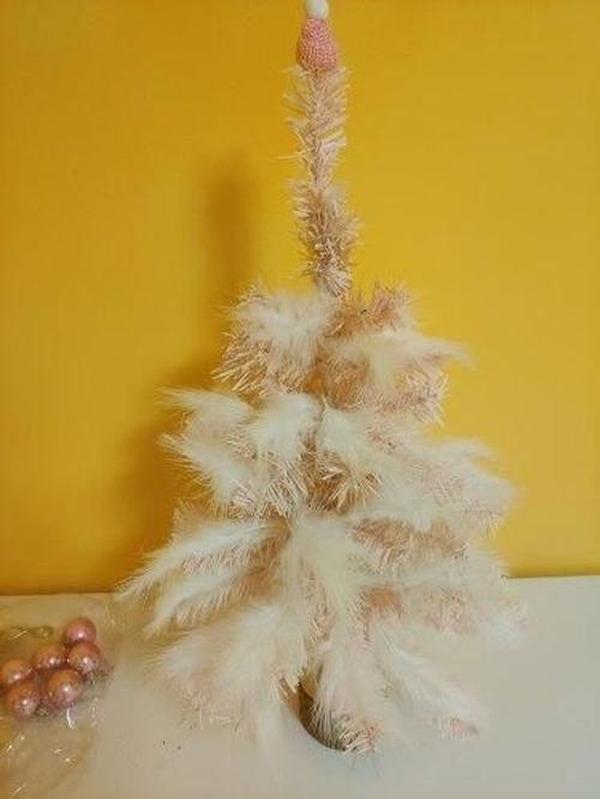 Christmas Ornament Desktop Small Tree Christmas Tree Pink Feather Decoration Tree photo review