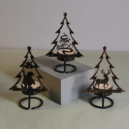 Christmas Tree Iron Candle Holder with Santa Claus Figure