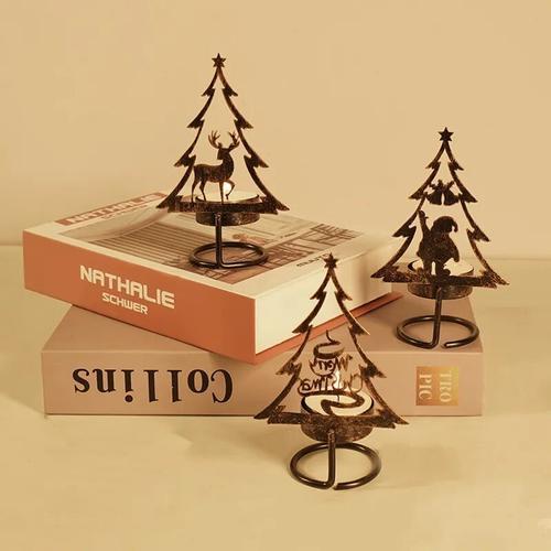 Christmas Tree Iron Candle Holder with Santa Claus Figure