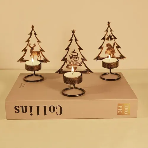 Christmas Tree Iron Candle Holder with Santa Claus Figure