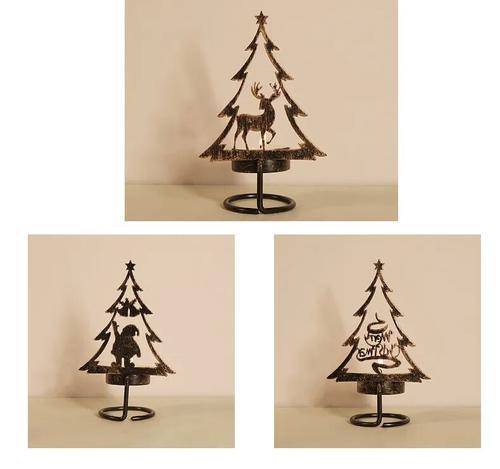 Christmas Tree Iron Candle Holder with Santa Claus Figure