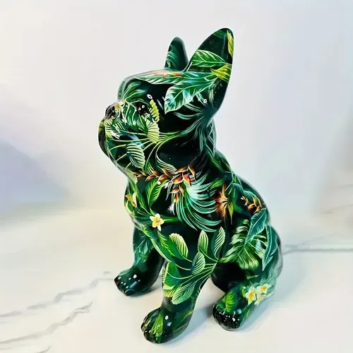 Colorful French Bulldog Resin Figurine Statue - DIY Doodle Crafts for Bookshelf or Tabletop