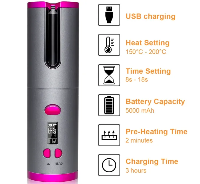 Cordless Ceramic Hair Curler, Multifunctional Automatic Wireless Curling Iron