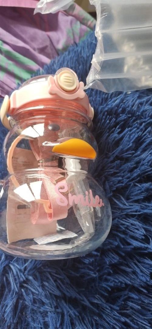 Cute Duck Water Bottle with Straw for Girls, Big Belly Plastic Cup photo review