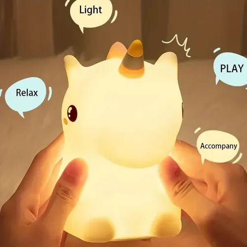 Cute Silicone LED Night Light for Kids USB Rechargeable Cartoon Animal Bedroom Decor Touch Lamp