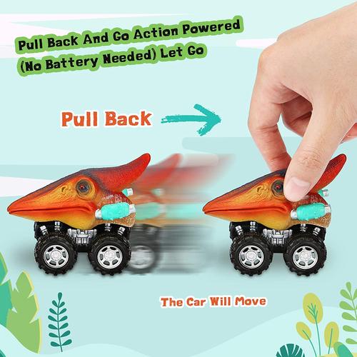 Dinosaur Pull Back Cars Toys Set for Kids - Mini Monster Truck Toy Gift