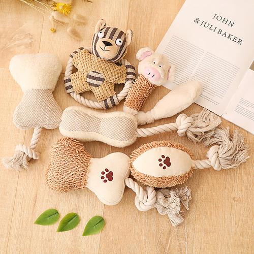 Dog Molar Teeth Cleaner Rope Toy with Sound Canvas Knot