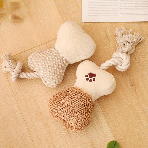 Dog Molar Teeth Cleaner Rope Toy with Sound Canvas Knot