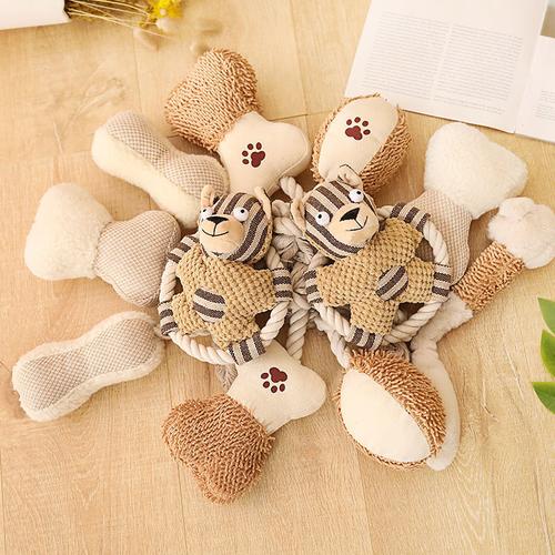 Dog Molar Teeth Cleaner Rope Toy with Sound Canvas Knot