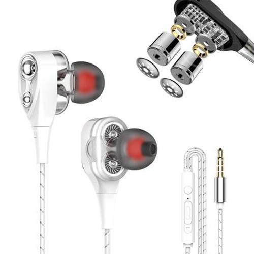 Dual Driver Earphones Wired Extra Bass, In-ear Dual Motion Sports Headphones