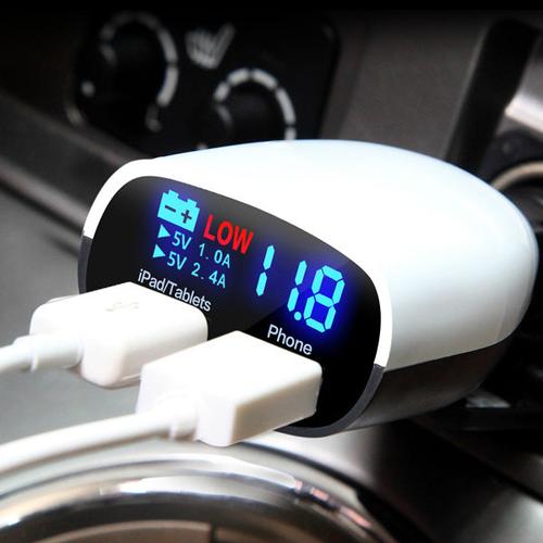 Dual USB Car Charger with LED Display - Safely Charge Your Devices on the Go