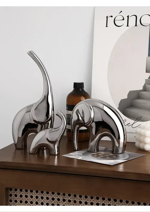 Electroplated Silver Elephant Crafts for Luxury Living Room Decor