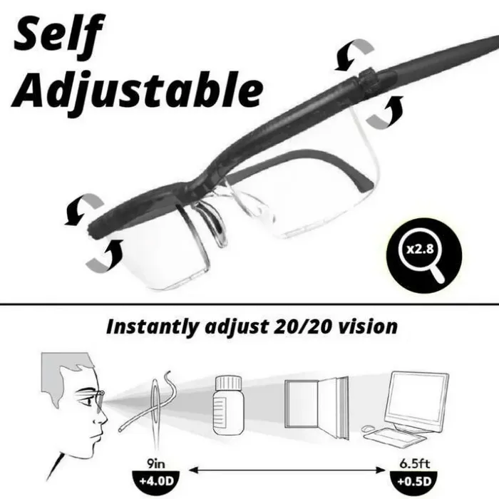 Adjustable Focus Glasses 100-700 Degree for Near and Far