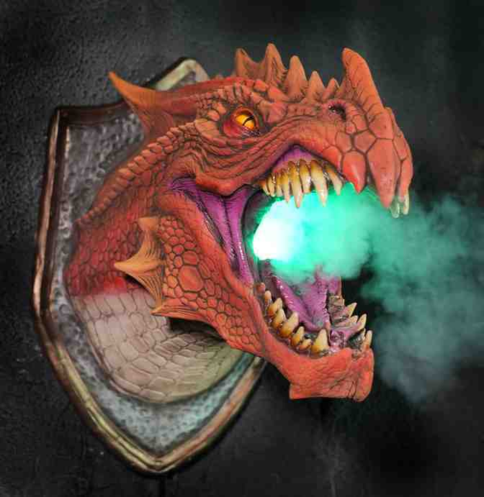 Fire-Breathing Dragon Wall Mount Decor with LED Smoke Effect