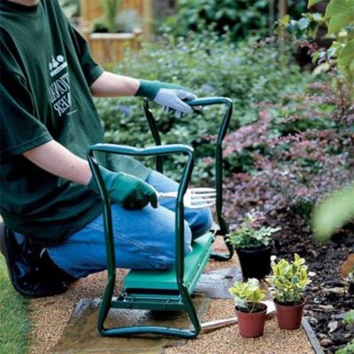 Foldable Outdoor Lawn Bench Chair With Tool Pouch Garden