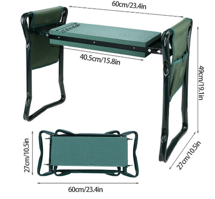 Foldable Outdoor Lawn Bench Chair With Tool Pouch Garden