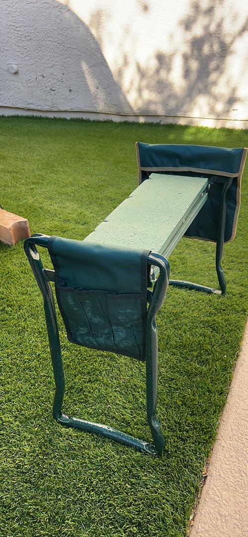 Foldable Outdoor Lawn Bench Chair With Tool Pouch Garden photo review