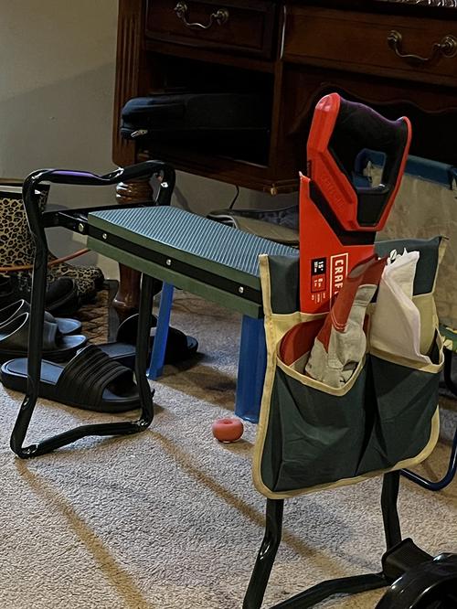 Foldable Outdoor Lawn Bench Chair With Tool Pouch Garden photo review