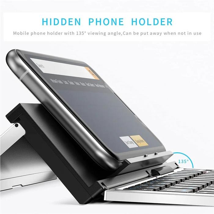 Ultra-Thin Folding Bluetooth Keyboard with Phone Holder Support